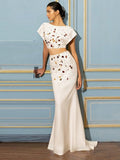 Beige Sequin Embellished Two-Piece Gown H6634
