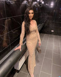 Beige Sequin Long Sleeve Maxi Dress H6270