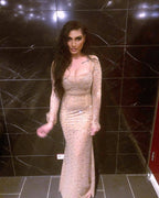 Beige Sequin Long Sleeve Maxi Dress H6270