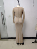 Beige Sequin Long Sleeve Maxi Dress H6270