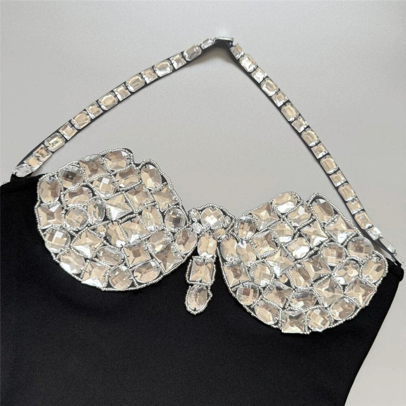 Bejeweled Halter Black Mermaid Gown H6430