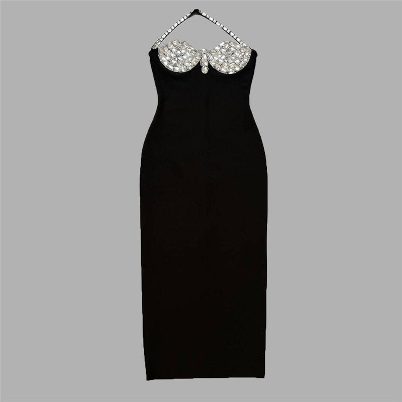 Bejeweled Halter Black Mermaid Gown H6430