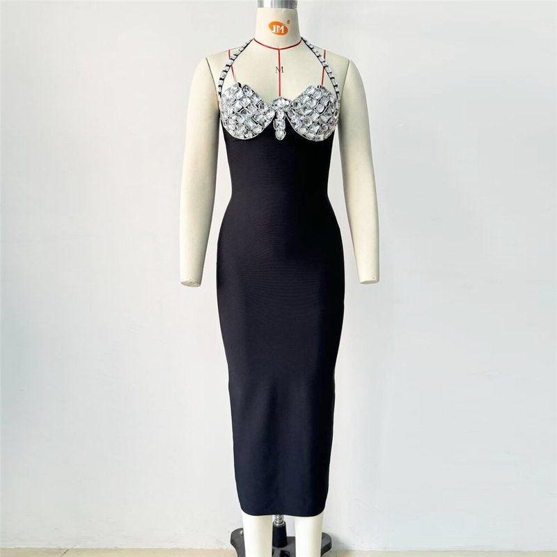 Bejeweled Halter Black Mermaid Gown H6430
