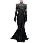 Bejeweled High Neck Velvet Gown H6746