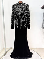 Bejeweled High Neck Velvet Gown H6746