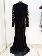 Bejeweled High Neck Velvet Gown H6746