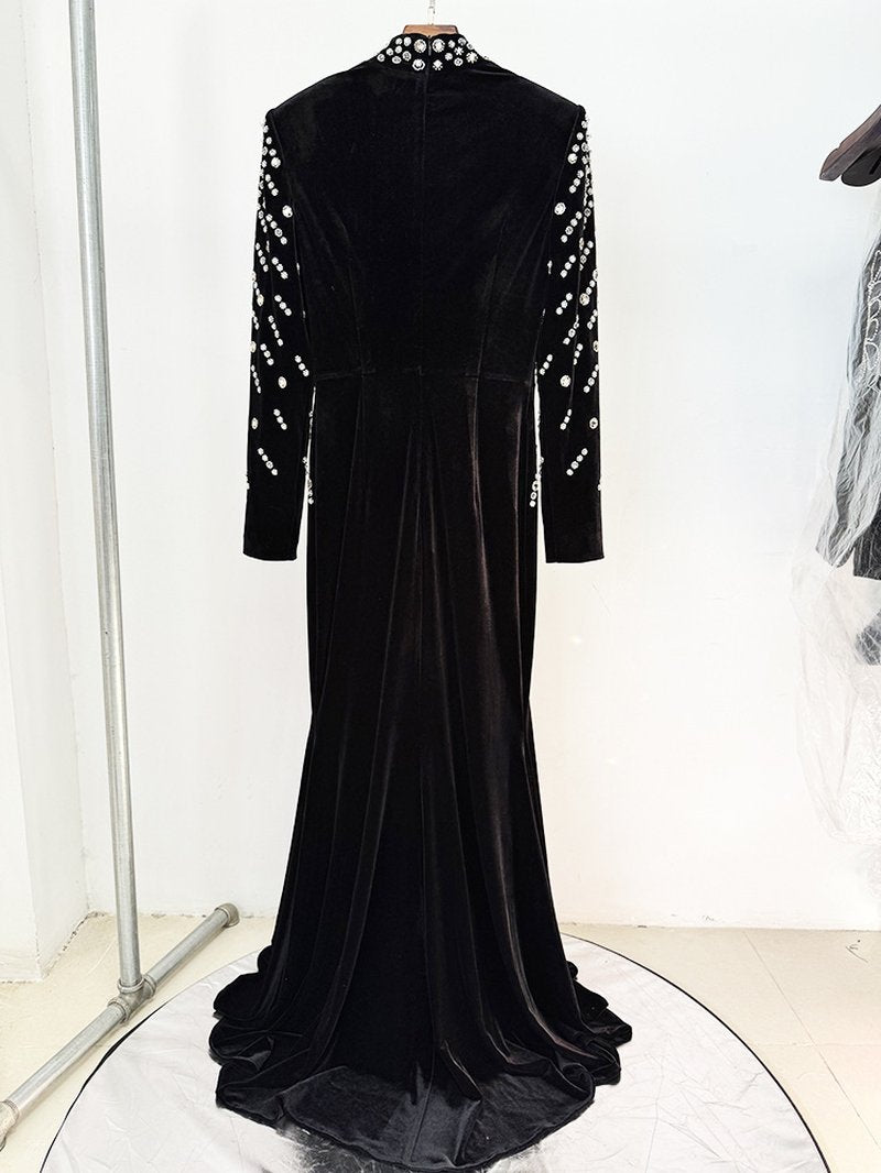 Bejeweled High Neck Velvet Gown H6746