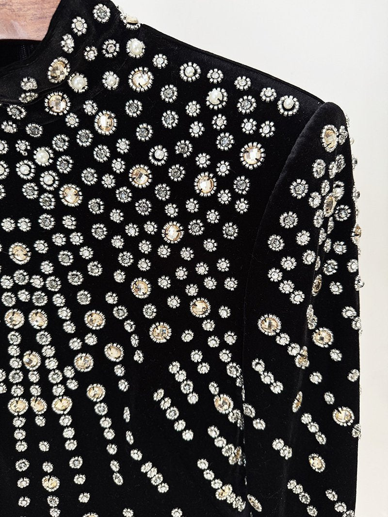 Bejeweled High Neck Velvet Gown H6746
