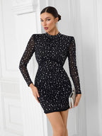 Bejeweled Long Sleeve Bodycon Dress H6668
