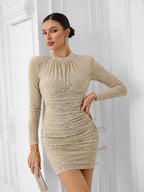 Bejeweled Long Sleeve Bodycon Dress H6668