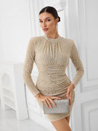 Bejeweled Long Sleeve Bodycon Dress H6668