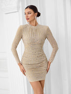Bejeweled Long Sleeve Bodycon Dress H6668