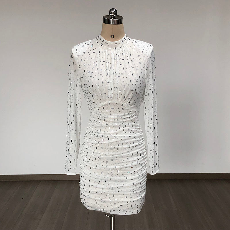 Bejeweled Long Sleeve Bodycon Dress H6668
