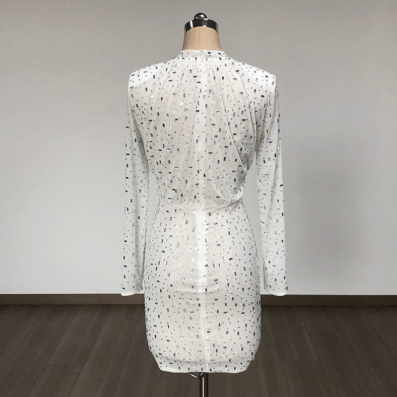 Bejeweled Long Sleeve Bodycon Dress H6668