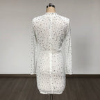 Bejeweled Long Sleeve Bodycon Dress H6668