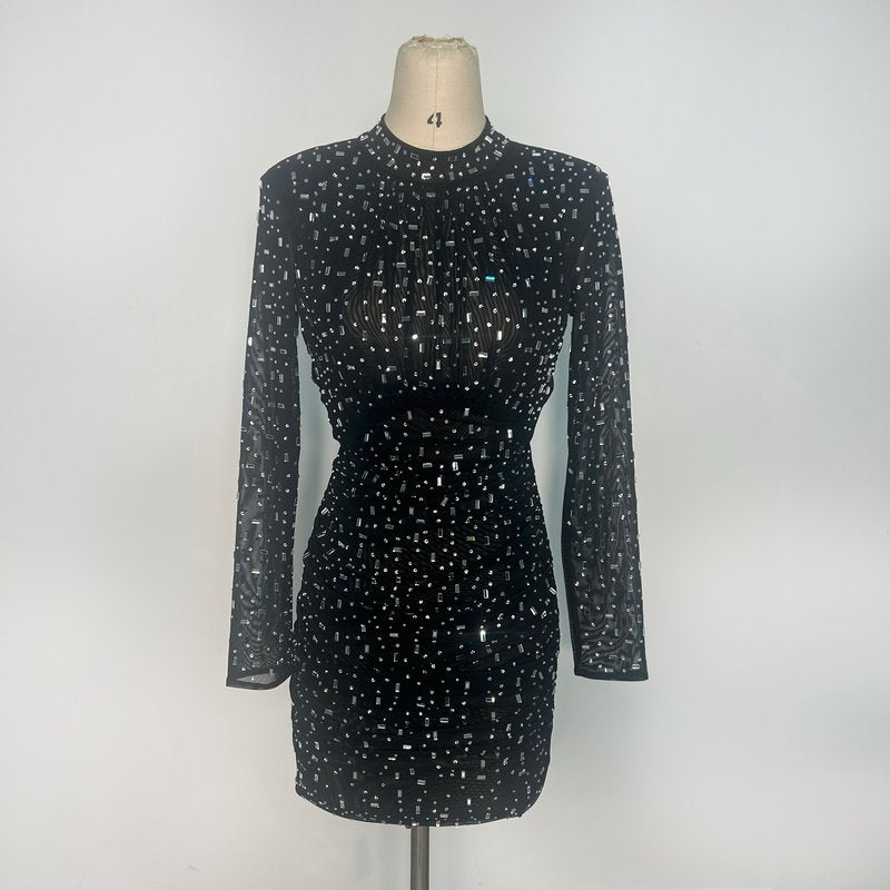 Bejeweled Long Sleeve Bodycon Dress H6668