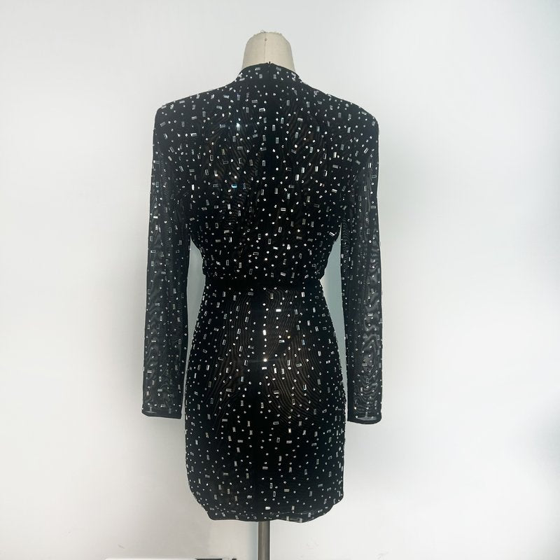 Bejeweled Long Sleeve Bodycon Dress H6668