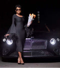Bell Sleeve Feather Trim Midi Dress H6084