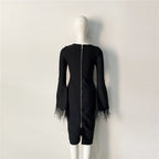 Bell Sleeve Feather Trim Midi Dress H6084