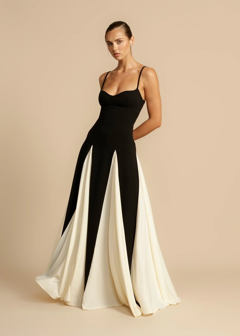 Black and Ivory Split Maxi Dress H6487