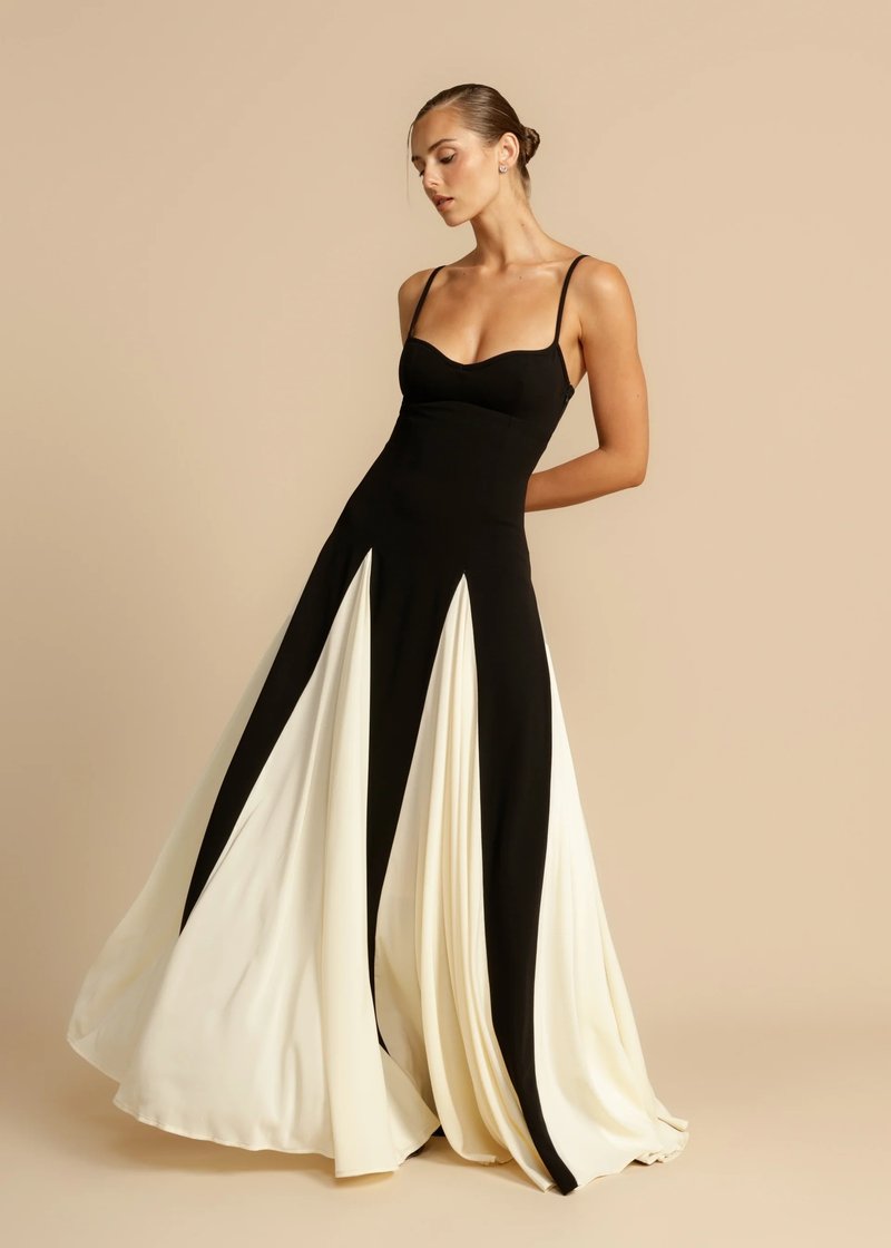 Black and Ivory Split Maxi Dress H6487