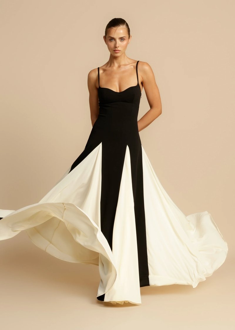 Black and Ivory Split Maxi Dress H6487