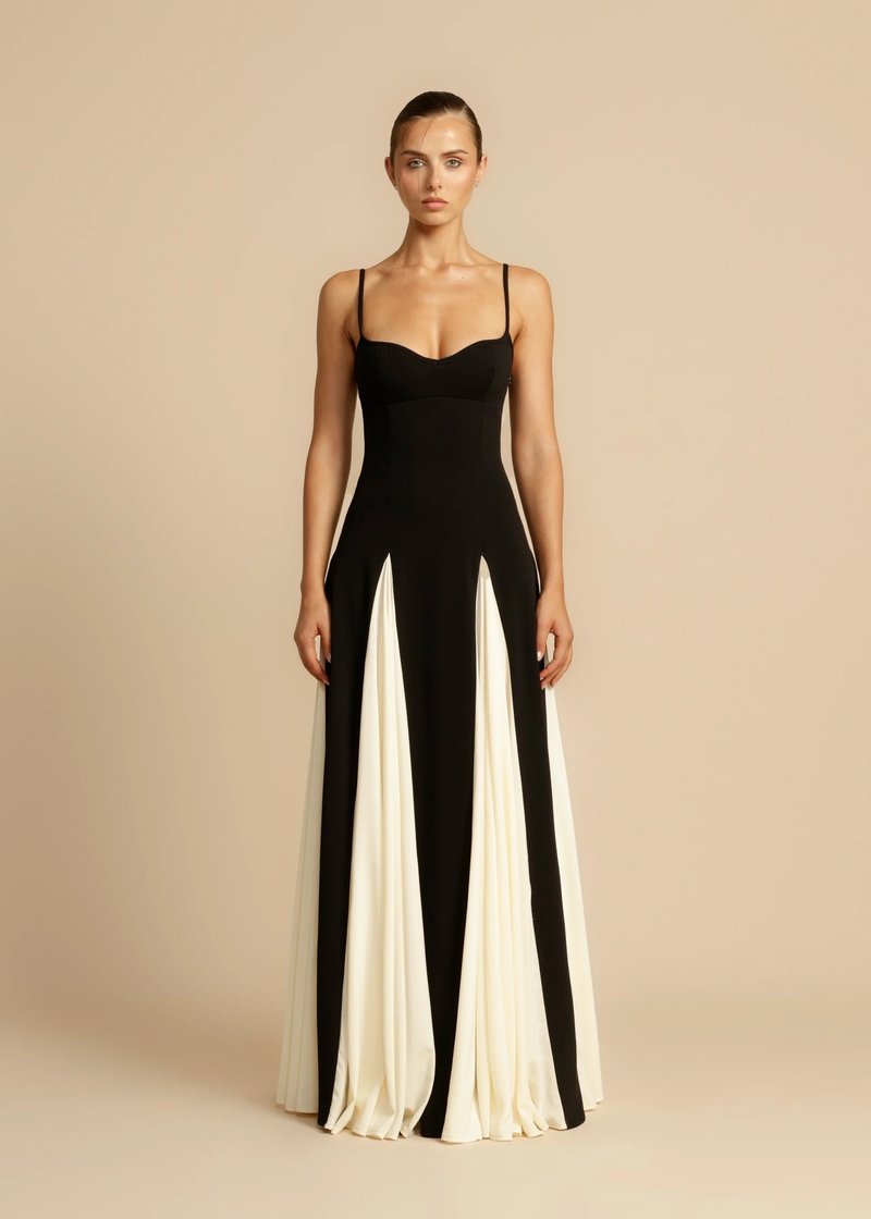 Black and Ivory Split Maxi Dress H6487