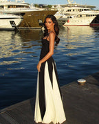 Black and Ivory Split Maxi Dress H6487