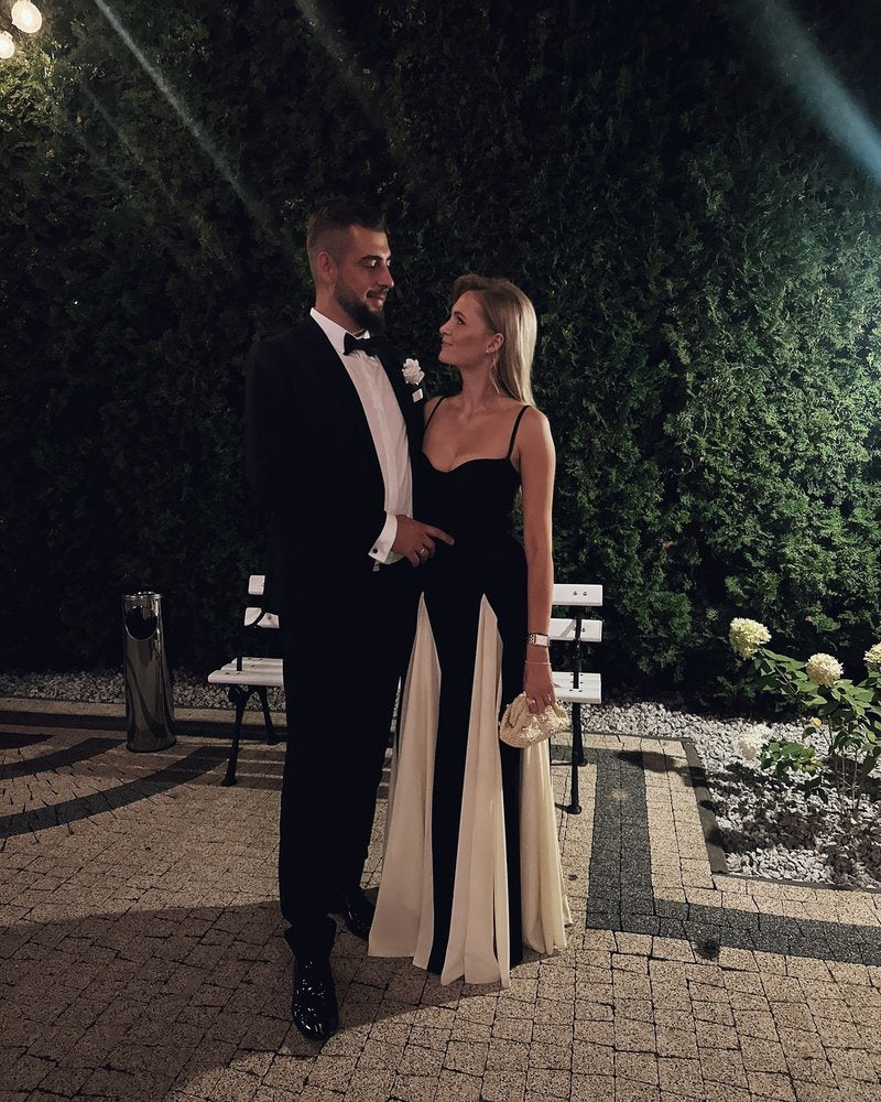 Black and Ivory Split Maxi Dress H6487