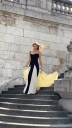 Black and Ivory Split Maxi Dress H6487