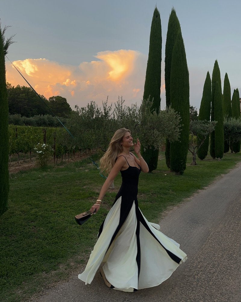 Black and Ivory Split Maxi Dress H6487