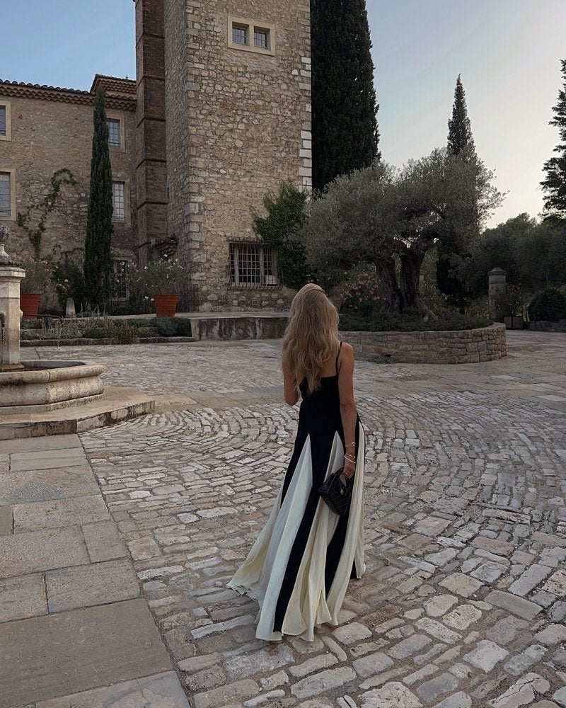 Black and Ivory Split Maxi Dress H6487