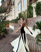 Black and Ivory Split Maxi Dress H6487