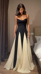 Black and Ivory Split Maxi Dress H6487