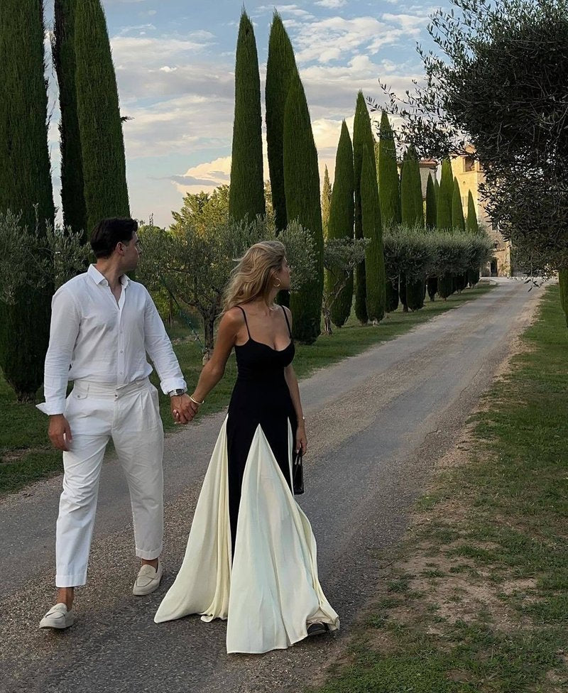 Black and Ivory Split Maxi Dress H6487