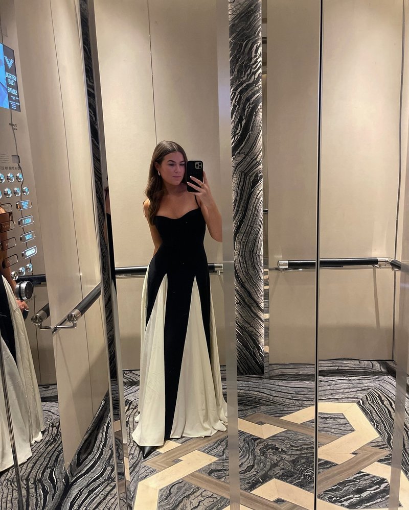 Black and Ivory Split Maxi Dress H6487