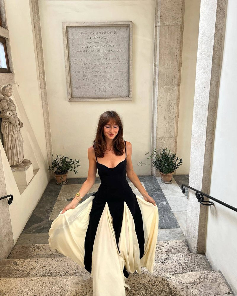Black and Ivory Split Maxi Dress H6487