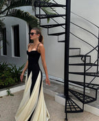 Black and Ivory Split Maxi Dress H6487
