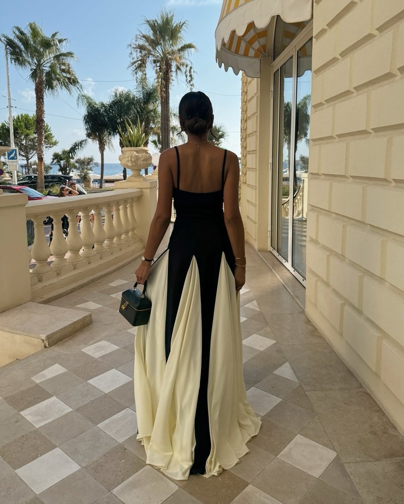 Black and Ivory Split Maxi Dress H6487