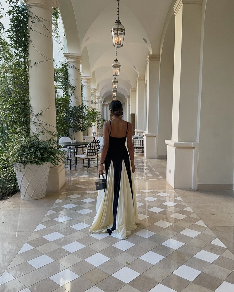 Black and Ivory Split Maxi Dress H6487