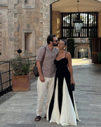 Black and Ivory Split Maxi Dress H6487