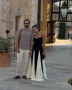 Black and Ivory Split Maxi Dress H6487