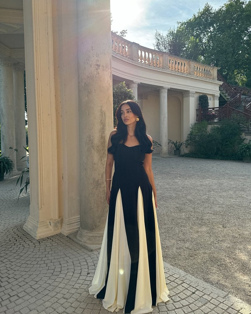 Black and Ivory Split Maxi Dress H6487