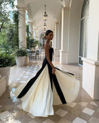 Black and Ivory Split Maxi Dress H6487