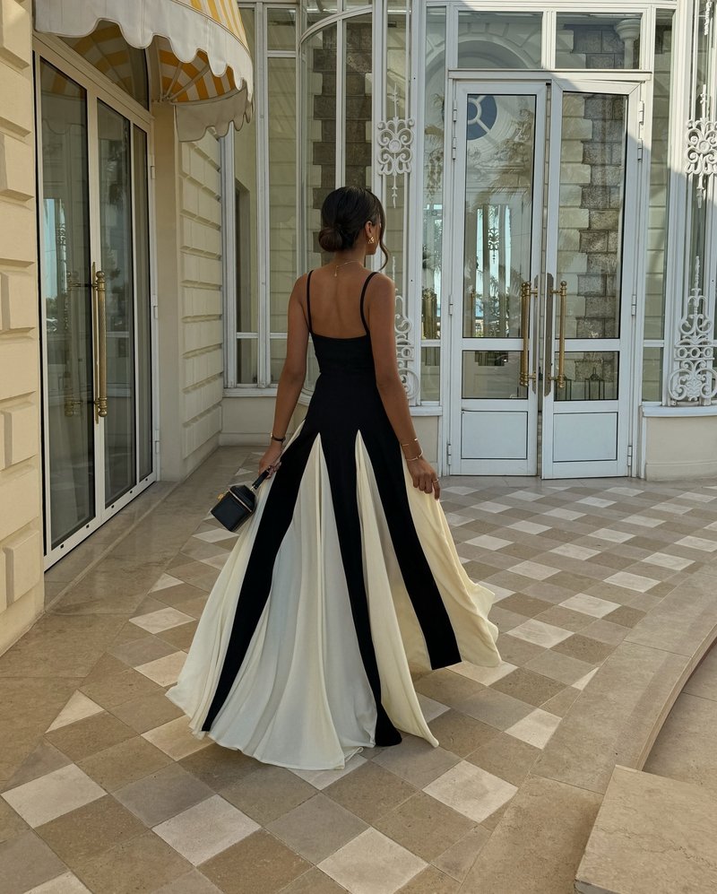 Black and Ivory Split Maxi Dress H6487