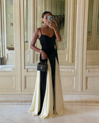 Black and Ivory Split Maxi Dress H6487
