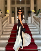 Black and Ivory Split Maxi Dress H6487