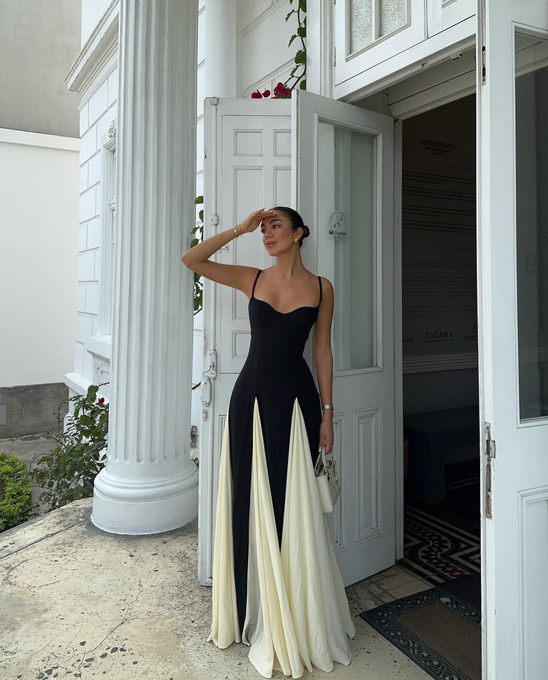 Black and Ivory Split Maxi Dress H6487