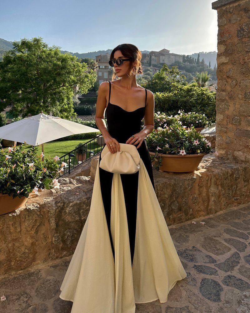 Black and Ivory Split Maxi Dress H6487