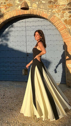Black and Ivory Split Maxi Dress H6487
